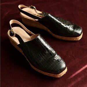 Viscata black patent croc embossed wedge espadrilles